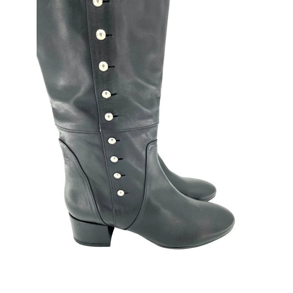 Charles David Boots Black Leather Over-The-Knee Studded Military SZ 6.5 NEW